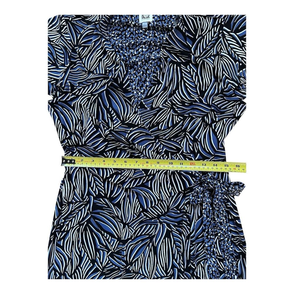 Anne Klein Dress Womens Large L Blue Black Printed Faux Wrap Sheath Work - Picture 4 of 16